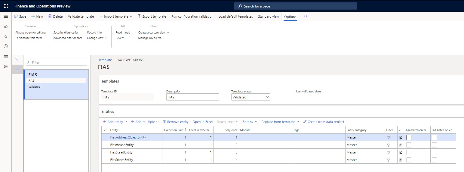 Screenshot of the list of entities just added.
